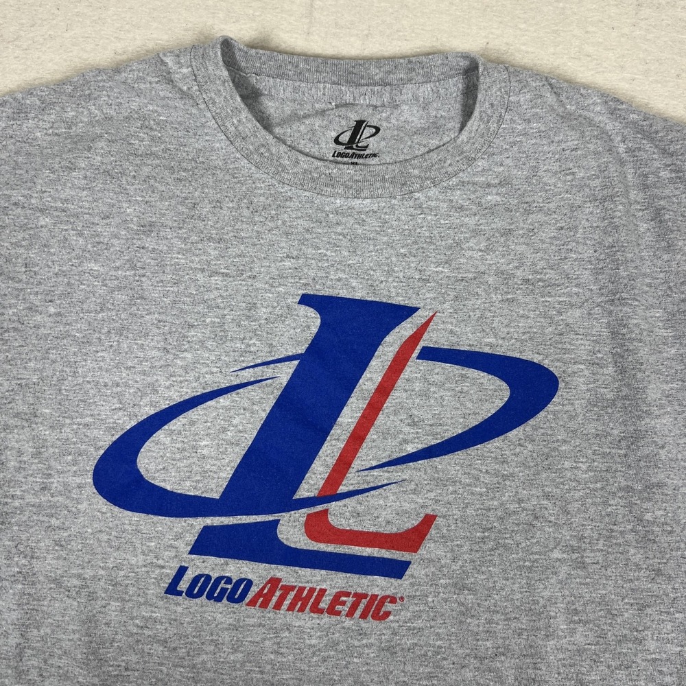 Y2K Logo Athletic Shirt Mens XL Gray Big Logo Graphic Tee Sports Cotton